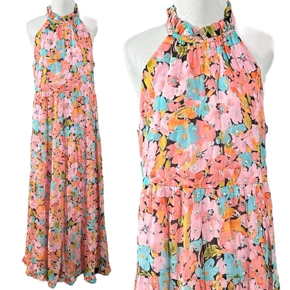 SAYLOR Missie Floral Midi Maxi Dress in Retro Floral Metallic Size Large Spring - Picture 7 of 13